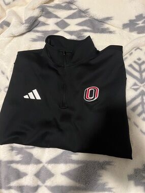 adidas Men's Black 1/4 Zip Pullover with Red & White Logo